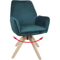 Mendler Eetkamerstoel -G67, eetkamerstoel, keukenstoel, stoel met armleuningen, draaibaar, hout, fluweel 320 g/m², MVG ~ groen