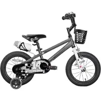 Happiq Kinderfiets – Voor kinderen van 3-12 jaar – Met oplichtende zijwieltjes – Grijs, 36 cm