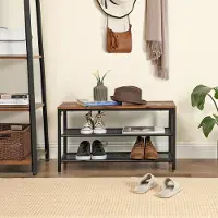 Songmics Schoenenkast Met Zitje - Schoenenrek - Schoenenbank - Rustiek Bruin - Industrieel - 80 x 30 x 44.5 cm