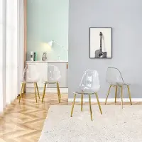 MODFU - Eetkamerstoelen Set Van 4 - Transparante Zitting - Ergonomisch - Modern - Metaal En Kunststof - Goud
