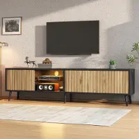 STILVORA Tv Meubel - Led En 3 Deuren - Voor Woonkamer En Tv Tot 75 Inch - Spaanplaat - 175x31x43,5 Cm - Natuurlijk;Zwart