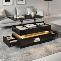 STILVORA Salontafel - Hoogglans Met Verstelbaar Tafelblad, Led En Stopcontact - Met Opbergruimte Voor Woonkamer - MDF - 90x48x42,5 Cm - Zwart