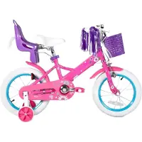 Happiq Kinderfiets – Voor jongens en meisjes – Met mand, bel, extra wielen en poppenzitje, leuk verjaardagscadeau – Paars, 30 cm