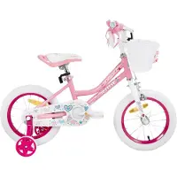 Happiq Meisjesfiets – Voor peuters en kinderen van 2-9 jaar – Met zijwieltjes, mandje, handrem & standaard – Roze2, 30 cm
