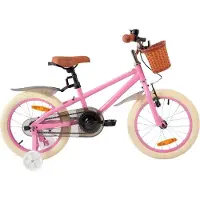 Happiq Meisjesfiets – Voor kinderen – Met zijwieltjes, handrem, coasterrem en mandje – Roze, 36 cm
