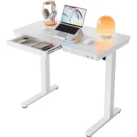Huanuo Glazen Verstelbaar Bureau In Hoogte Met Lade - Elektrisch Zit Sta Bureau Met USB Oplaadpoort - 3 Geheugenstanden - Compact Design 88x50 - Wit