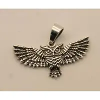 925 Sterling zilveren hanger uil met vleugels gespreid - zilveren hanger van een nacht bosdier - hanger van uil op jacht gemaakt van zilver - prachtige uilen hanger voor aan halsketting