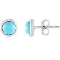 Cavill - Elegante Zilveren Oorbellen 925 Sterling Zilver - 0,901 ct Sleeping Beauty Turkoois - Ronde Cabochon - Platina Coating