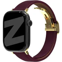 Bandz Apple Watch leren bandje D-Type - horlogebandje geschikt voor Apple Watch 1/2/3/4/5/6/7/8/9/10/11/SE/Ultra (2) (38/40/41/42mm) - wijnrood