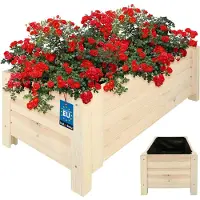 KOTARBAU Houten Plantenbak, Kiefernhout, 79 x 39 x 30 cm, Wit, Houten Bloembak, Plantenbak voor Buiten, met Vlies, voor Tuin, Terras, Balkon