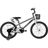 Happiq Kinderfiets – Voor kinderen van 3-12 jaar – Met oplichtende zijwieltjes – Grijs, 51 cm