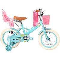 Happiq Kinderfiets – Voor jongens en meisjes – Met mand, bel, extra wielen en poppenzitje, leuk verjaardagscadeau – Blauw, 36 cm