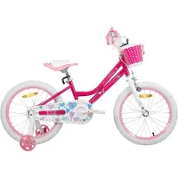 Happiq Meisjesfiets – Voor peuters en kinderen van 2-9 jaar – Met zijwieltjes, mandje, handrem & standaard – Roze, 46 cm