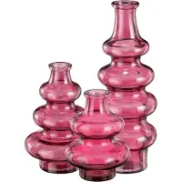 Mica Decorations Bloemenvaas Sira - 3x - transparant glas - roze - 3 maten - vaas - sierlijk model
