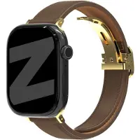 Bandz Apple Watch leren bandje D-Type - horlogebandje geschikt voor Apple Watch 1/2/3/4/5/6/7/8/9/10/11/SE/Ultra (2) (38/40/41/42mm) - donkerbruin