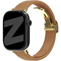 Bandz Apple Watch leren bandje D-Type - horlogebandje geschikt voor Apple Watch 1/2/3/4/5/6/7/8/9/10/11/SE/Ultra (2) (38/40/41/42mm) - milk tea