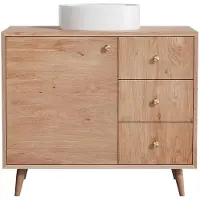 Vente-unique Badkamermeubel van massief eikenhout met ronde opbouwwastafel - Licht naturel - 93 cm - ZARENO L 93 cm x H 80.5 cm x D 50 cm