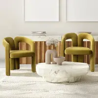 OKWISH Eetkamerstoel – Kuipstoel Ontwerp Met Afrondende Rugleuning & Olifantenpoten – Set Van 2 – Fluweel – Modern – Groen – Met Gestoffeerde Zitting