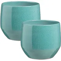 Mica Decorations bloempot / plantenpot Venice - 2x - blauw turquoise - terracotta - D27 x H24 cm - effen