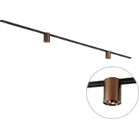 QAZQA Modern railsysteem zwart met 2 donkerbronskleurige spots 1-fase - Iconic Rondoo Up