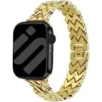 Bandz Metalen 'V-Type' bandje geschikt voor Apple Watch 1/2/3/4/5/6/7/8/9/10/11/SE/SE2/SE3 - 38/40/41/42mm - Goud