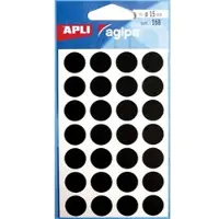 Agipa ronde etiketten in etui diameter 15 mm, zwart, 168 stuks, 28 per blad - 12 stuks