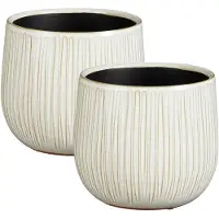 Mica Decorations Plantenpot - 2x - keramiek - wit glans / ribbels - D18 x H16 cm - bloempot Pablo