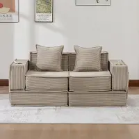 STILVORA Zitbank 162 x 78 x 66 Cm - Met 2 Kussens En Zijvakken - Voor Woonkamer En Leeshoek - Corduroy - Khaki
