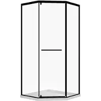 Vente-unique Vijfhoekige douchewand met douchebak - 80 x 80 x 195 cm - Mat zwart - CRISTELIO