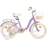 Happiq Kinderfiets – Voor kinderen van 3-10 jaar – Met zijwieltjes, fietsmandje en bagagerek – Paars, 41 cm