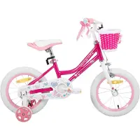 Happiq Meisjesfiets – Voor peuters en kinderen van 2-9 jaar – Met zijwieltjes, mandje, handrem & standaard – Roze, 30 cm