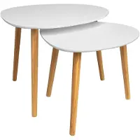 Begryf Set van 2 Salontafels - Bijzettafels - Wit & Bamboe - Modern & Scandinavisch - 55x53 cm & 39x39 cm