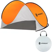 Springos Strandtent | Pop-Up Strandtent | UV Filter | Inclusief Draagtas | 200 x 120 x 110 cm | Wit/Oranje