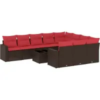 vidaXL 11-delige Loungeset met kussens poly rattan bruin