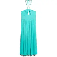 Superdry Dames Midi-jurk met blauw uitgesneden motief (L), Casual, Viscose, Mouwloos / spaghettibandjes W8011660A
