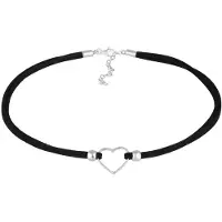 Elli - Halsketting - Dames Choker Hart Liefde met Velours Zwart in 925 sterling zilver - Dames