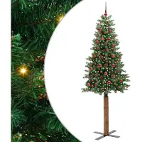 vidaXL Slanke Kerstboom Groen 210 cm PVC en massief dennenhout