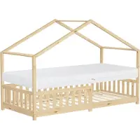 ML-Design Kinderbed huisbed 90x200 cm naturel grenenhout met matras H:16cm uitvalbeveiliging en lattenbodem