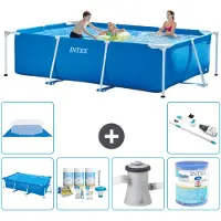 Intex Rechthoekig Frame Zwembad - 300 x 200 x 75 cm - Blauw - Inclusief Solarzeil - Onderhoudspakket - Zwembadfilterpomp - Filter - Grondzeil - Stofzuiger - 7-delig