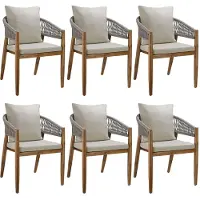 TecTake Set van 6 Tuinstoelen Manacor - Tuinstoel in Rope-Design - Balkonset - Weerbestendige Buitenstoel van Gelakt Acaciahout - Grijs/Beige - Stoelen voor Tuin, Balkon, Terras