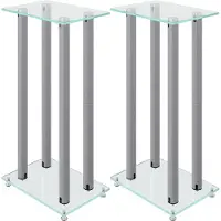 vidaXL Luidsprekerstandaards 2 st 4 pijlers gehard glas zilverkleurig