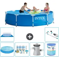 Intex Rond Frame Zwembad - 305 x 76 cm - Blauw - Inclusief Solarzeil - Onderhoudspakket - Zwembadfilterpomp - Filter - Grondzeil - Stofzuiger - 7-delig