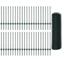 vidaXL zeshoekig gaasgek met palen 100 x 0,8 m PVC-Coated Staal Groen