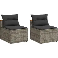 vidaXL Tuinbanken 2 st zonder armleuning met kussens poly rattan grijs