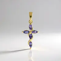 Cavill - Zilveren Hanger Geelverguld - 5 Marquise Tanzanieten 0,774 ct - 925 Sterling Zilver - Elegante Paarse Tanzaniet Sieraad