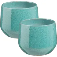 Mica Decorations bloempot / plantenpot Venice - 2x - blauw turquoise - terracotta - D18 x H15 cm - effen