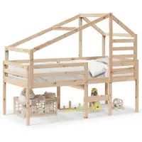 vidaXL Hoogslaper met dak massief grenenhout 90x190 cm
