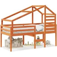 vidaXL Hoogslaper met dak massief grenenhout wasbruin 90x190 cm