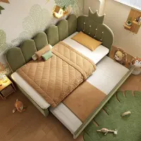 MODFU Bedbank 90x200 cm – Met uitschuifbed (90x190) – Kroon- & spijlenontwerp – Fluweel – Groen