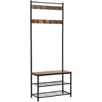 Begryf Industriële Kapstok met Schoenenrek - Halmeubel met Zitbank - 70x32x175 cm - Vintage Bruin & Zwart
